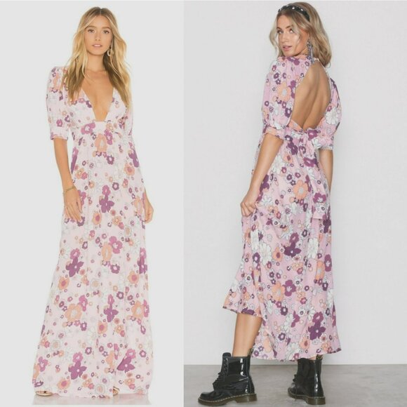 For Love & Lemons Maxi Dress Pink 70s Floral - Picture 2 of 15